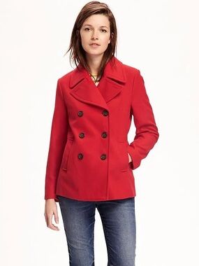 Old Navy Bright Red Double-Breasted Peacoat